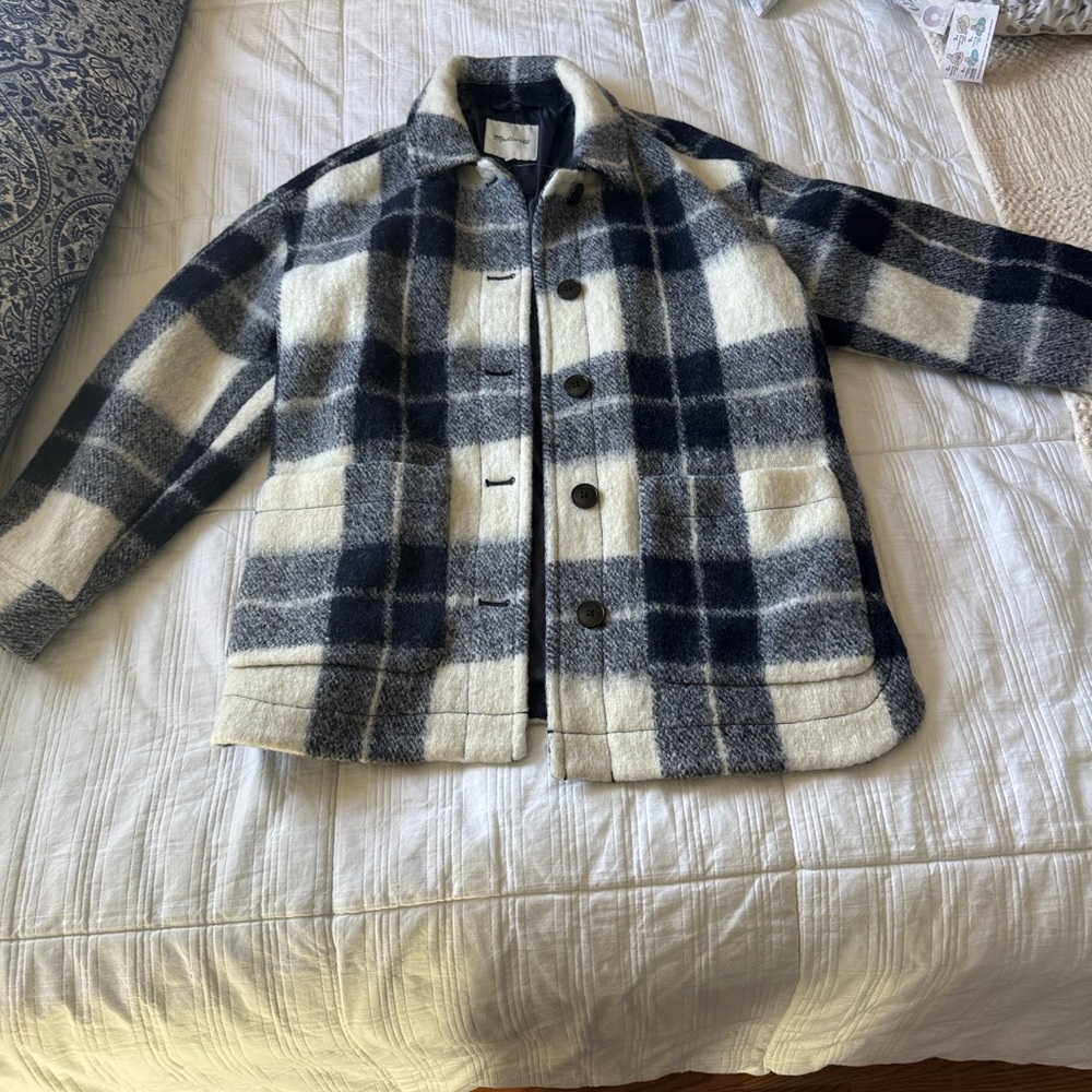 Madewell Black and Cream Wool Coat
